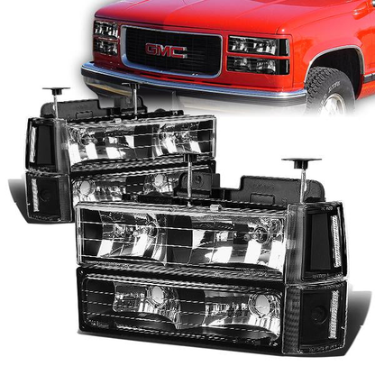 FAROS 94-00 GMC C10 - 8PC 2/4-DOOR - BLACK HOUSING / CLEAR CORNER - 9006 LOW BEAM / 9005 HIGH BEAM