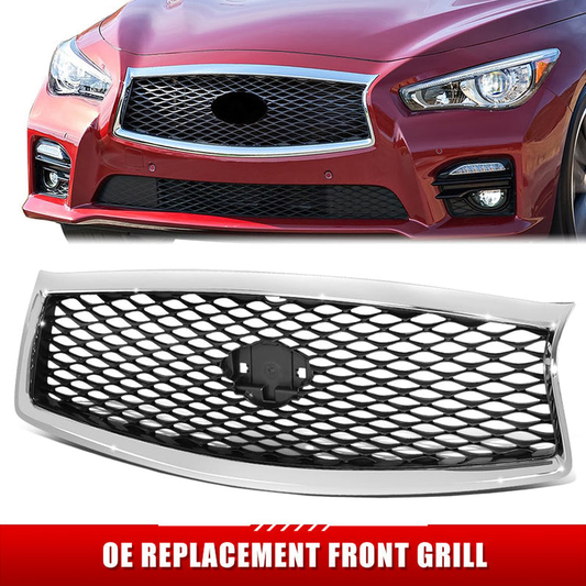 PARRILLA GRILLE - IN Q50 (4D) 14-17/18-22/ GRILLE ASS'Y 14-17/ SILVER BLACK W/CHROME FRAME/ (W/VIEW CAMERA)