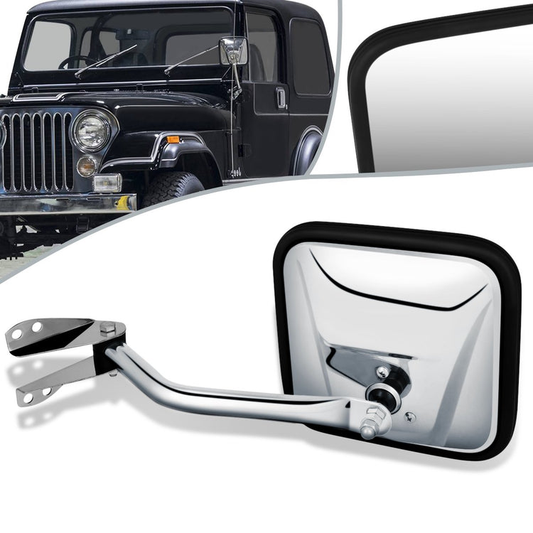 RETROVISOR MIRROR - 60-66 JEEP CJ3 / 60-83 JEEP CJ5 / 66-68 JEEP CJ5A, CJ6A / 60-75 JEEP CJ6 / 76-86 JEEP CJ7 / 81-85 JEEP SCRAMBLER / 59 JEEP TRUCK - MANUAL - FOLDING - OEM - LEFT - CHROME