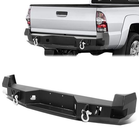 DEFENSA TRASERA OFF ROAD 05-15 TOYOTA TACOMA - W/ D-RING SHACKLES - FITS MODELS WITHOUT BUMPER SENSORS - BLACK
