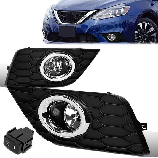 FAROS DE NIEBLA 16-19 NISSAN SENTRA - DOES NOT FIT NISMO MODEL - WITH SWITCH, BLACK BEZEL - CHROME / CLEAR