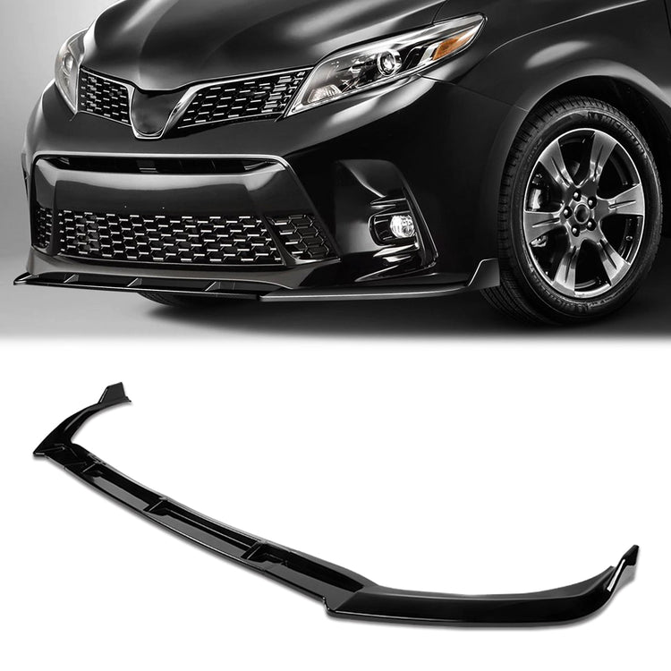 LIP FRONTAL 18-20 TOYOTA SIENNA - REQUIRES DRILLING BUMPER FOR INSTALLATION - 3PC - PAINTED GLOSS BLACK