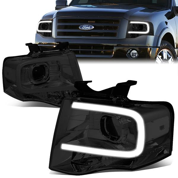FAROS 07-14 FORD EXPEDITION - 3D - LED DRL - PROJECTOR - SMOKE HOUSING / CLEAR CORNER - H7 LOW / HIGH BEAM / 3157A SIGNAL 194 MARKER