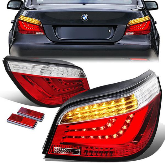 FAROS TRASEROS 04-07 BMW 5-SERIES E60 4-DR - 3D STRIP - LED - RED / CLEAR