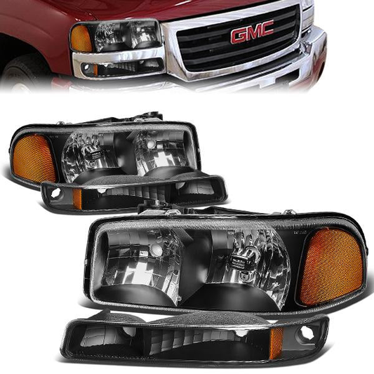 FAROS 99-07 GMC SIERRA 1500 / 99-04 2500 / 01-07 1500 HD/2500 HD/3500 HD / 99-06 YUKON / 00-06 YUKON XL 1500/2500 / 2001 SIERRA C3 - 4PC - 9005 LOW BEAM / HIGH BEAM - BLACK HOUSING / AMBER CORNER