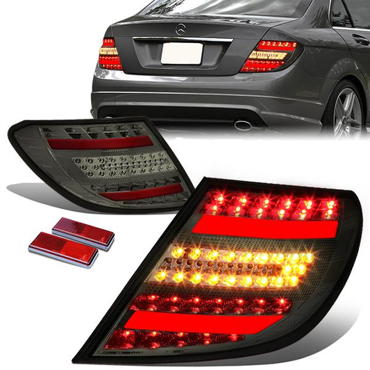 FAROS TRASEROS 12-14 MERCEDES BENZ C-CLASS W204 4-DOOR - 3D STRIP - LED - BLACK / SMOKE