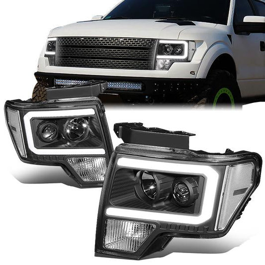 FAROS 09-14 FORD F-150 - ONLY FITS MODELS WITH HALOGEN HEADLIGHTS WITHOUT PROJECTOR - DAYTIME RUNNING LIGHT BAR REQUIRES WIRING INTO EXISTING LIGHTING HARNESS - ONLY FITS MODELS WITH COMPOSITE HEADLIGHTS - LED DRL - PROJECTOR LOW BEAM - BLACK HOUSING /