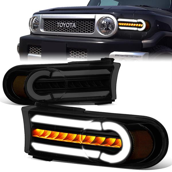 CUARTOS LUZ 07-14 TOYOTA FJ CRUISER - 3D - LED - DRL - 2PC - BLACK HOUSING / SMOKE LENS / AMBER CORNER