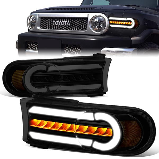 CUARTOS LUZ 07-14 TOYOTA FJ CRUISER - 3D - LED - DRL - 2PC - BLACK HOUSING / SMOKE LENS / AMBER CORNER