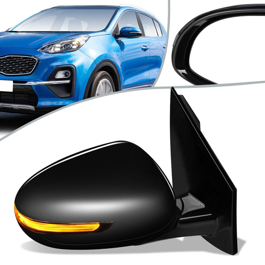 RETROVISOR MIRROR - OEM - 17-19 KIA SPORTAGE - POWERED - HEATED - W/ SIGNAL LIGHT - POWER FOLDING - BLACK MATERIAL - RIGHT