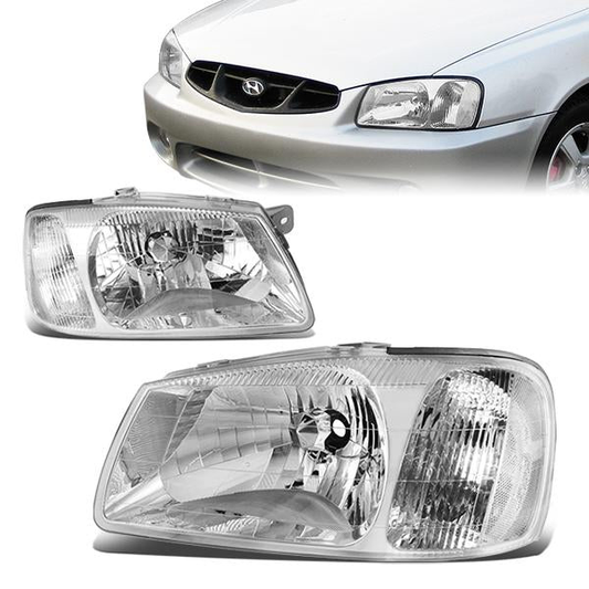FAROS 00-02 HYUNDAI ACCENT 3/4-DOOR - CHROME HOUSING / CLEAR CORNER - H4 LOW BEAM / HIGH BEAM