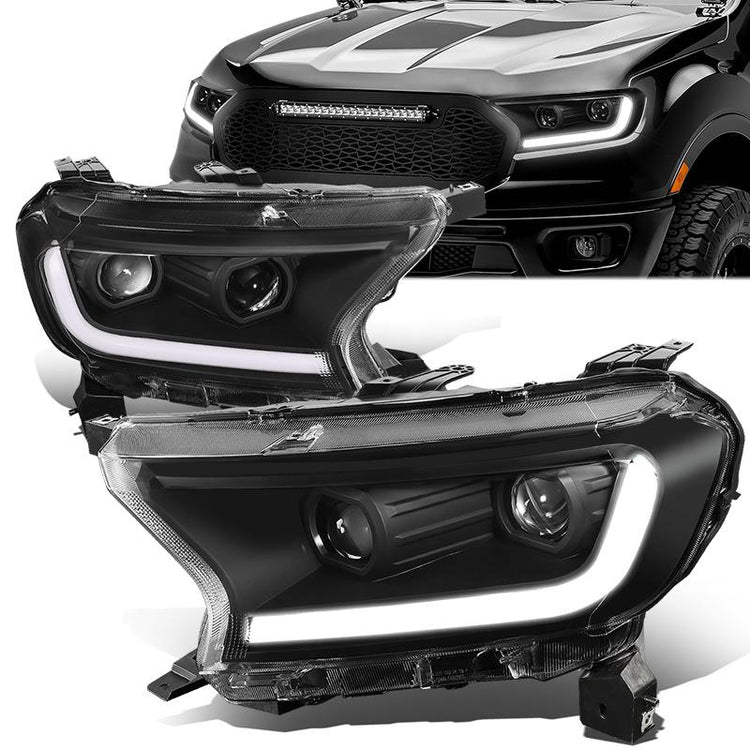 FAROS 19-21 FORD RANGER XL, XLT - FITS HALOGEN HEADLIGHTS MODELS ONLY, DOES NOT FIT LED HEADLIGHT MODELS - SWITCHBACK - SEQUENTIAL LED TURN SIGNAL - LED DRL - BLACK / CLEAR