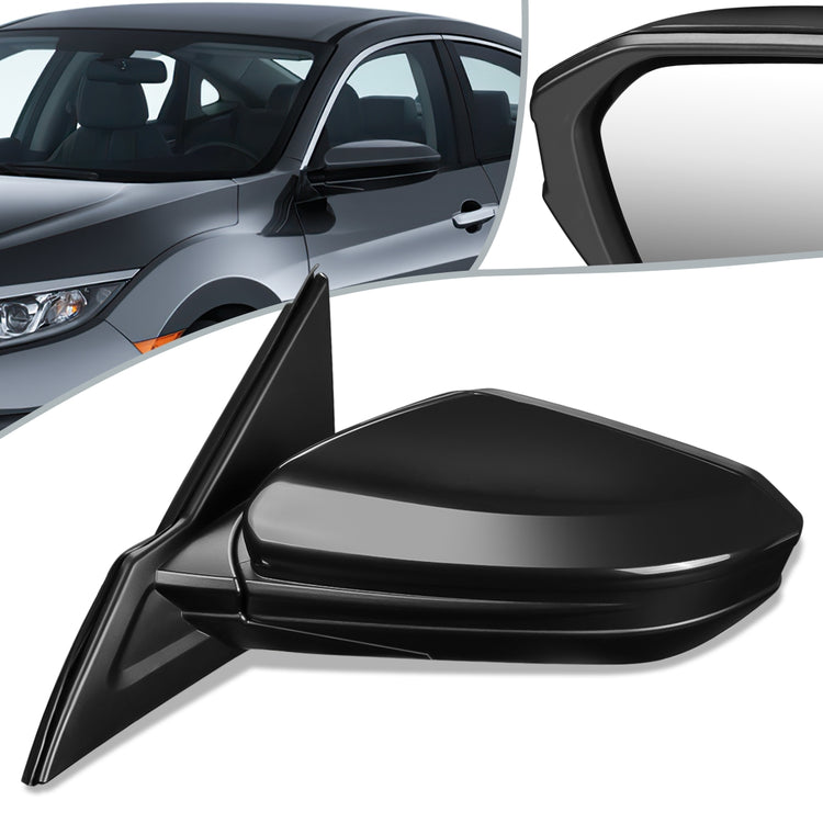 RETROVISOR MIRROR - OEM - 16-18 HONDA CIVIC 4-DR - POWERED - FOLDING - W/ ASPHERICAL GLASS - BLACK MATERIAL - LEFT