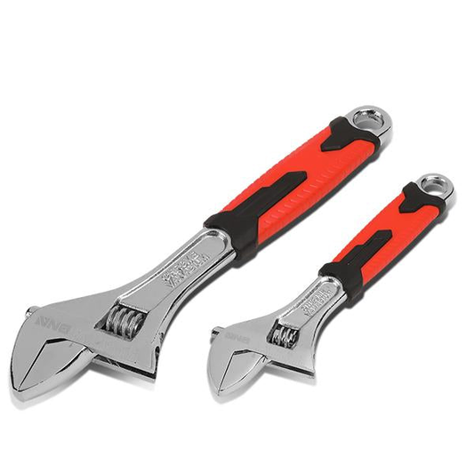 HERRAMIENTAS DNA LOGO - 2PC - 8" WRENCH, 12" WRENCH - 1-1/4" / 1-5/8" JAW OPENING - CHROME VANADIUM STEEL - BLACK / RED RUBBER GRIP