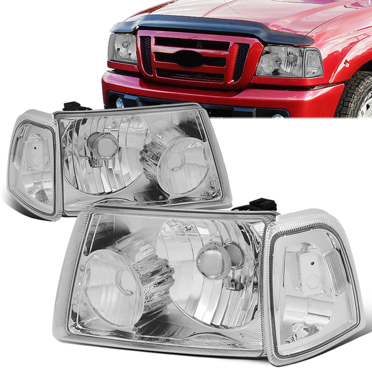 FAROS 01-11 FORD RANGER 2/4-DOOR - 4PC - 9007 LOW BEAM / HIGH BEAM- CHROME HOUSING / CLEAR CORNER