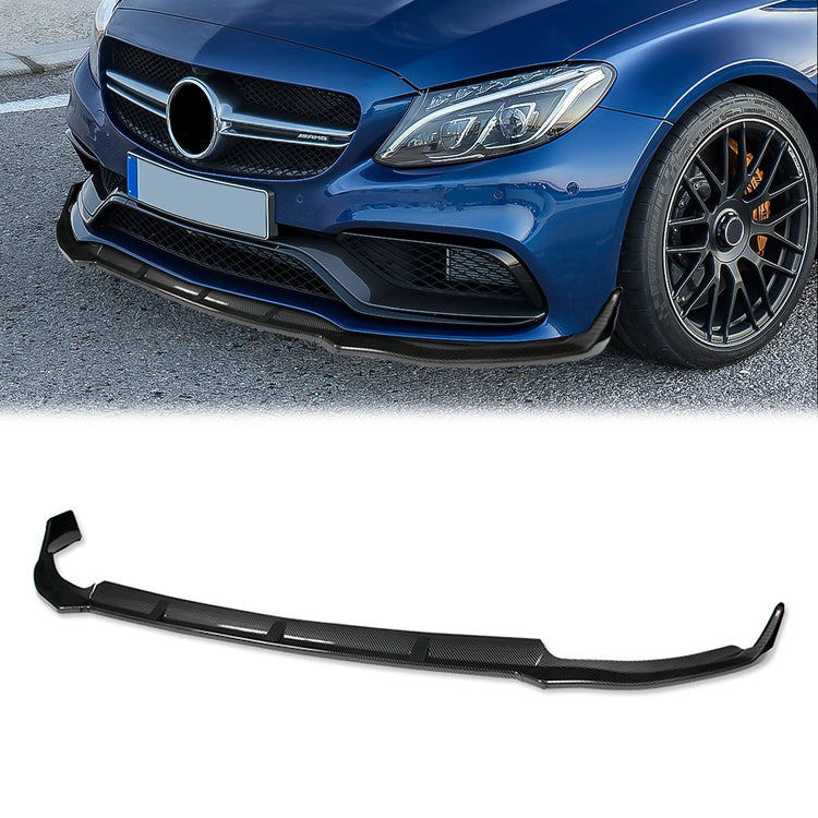 LIP FRONTAL 19 MERCEDES BENZ C180 / 19-20 C-CLASS W205, C43 AMG, C63 AMG, C200, C300 - REQUIRES DRILLING BUMPER FOR INSTALLATION - 3PC - CARBON FIBER LOOK