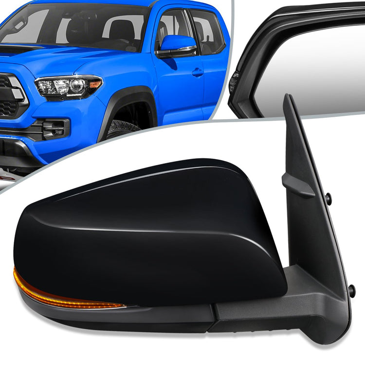 RETROVISOR MIRROR - OEM - 16-17 TOYOTA TACOMA - POWER MIRROR ADJUSTMENT - HEATED - SIGNAL LIGHT - FOLDING - W/O MEMORY, PUDDLE LIGHT, BLIND SPOT DETECTION OR ASPHERICAL GLASS - PAINTABLE - ONLY FITS VEHICLES W/ MATCHING FUNCTIONS AS MIRROR - RIGHT - BLACK