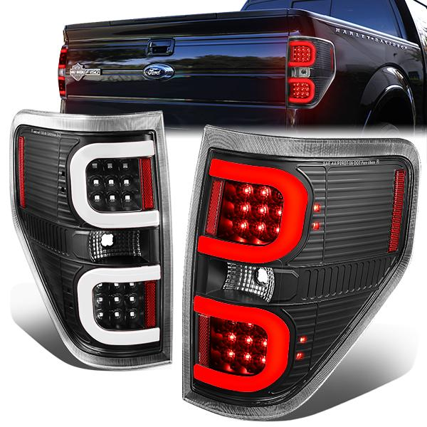 FAROS TRASEROS 09-14 FORD F-150 - DUAL C-BAR - 3D - LED - BLACK / CLEAR