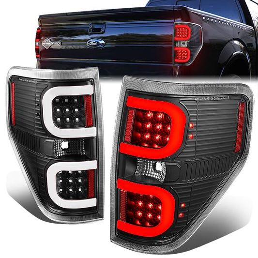 FAROS TRASEROS 09-14 FORD F-150 - DUAL C-BAR - 3D - LED - BLACK / CLEAR