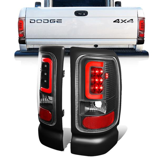FAROS TRASEROS 94-01 DODGE RAM 1500 / 94-02 DODGE RAM 2500 , 3500 - RED C-BAR - 3D - U-HALO LED - BLACK / CLEAR