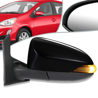 RETROVISOR MIRROR - OEM - 12-14 TOYOTA PRIUS-C - POWERED - W/ SIGNAL LIGHT - FOLDING - BLACK MATERIAL - LEFT