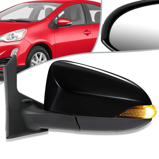 RETROVISOR MIRROR - OEM - 12-14 TOYOTA PRIUS-C - POWERED - W/ SIGNAL LIGHT - FOLDING - BLACK MATERIAL - LEFT