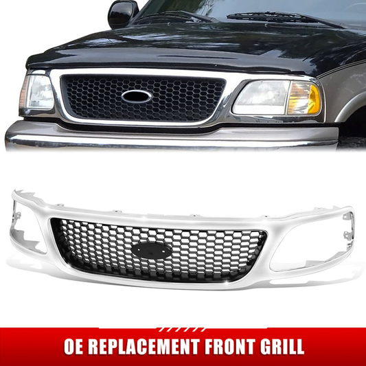 PARRILLA GRILLE - FD F150 P/U '97-'03/ GRILLE ASS'Y 99-03/ MAT-BLACK W/CHROME FRAME/ (W/HONEYCOMB)(W/O STX)//PARTS.NO,FO1200404//OEM NO,3L3Z8200BB
