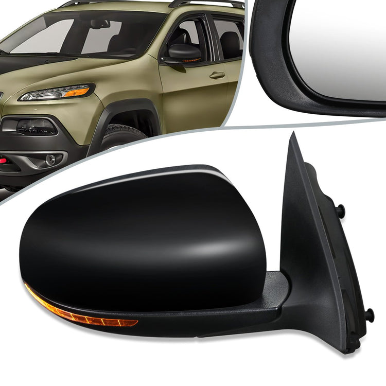 RETROVISOR MIRROR - OEM - 14-16 JEEP CHEROKEE - POWERED - HEATED - W/ SIGNAL - W/ MEMORY - W/ PUDDLE LIGHT - W/ BSDW - POWER FOLDING - BLACK MATERIAL - RIGHT