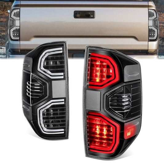 FAROS TRASEROS 14-21 TOYOTA TUNDRA PICKUP - BLACK HOUSING - LED TUBE TAIL LIGHTS BRAKE LAMPS SET REPLACEMENT - LEFT+RIGHT - FULL CLEAR LENS