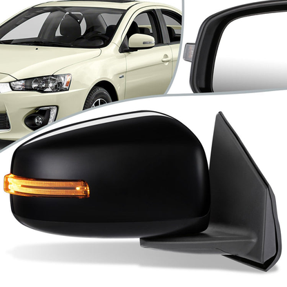 RETROVISOR MIRROR - OEM - 08-17 MITSUBISHI LANCER - POWERED - HEATED - W/ SIGNAL LIGHT - FOLDING - BLACK MATERIAL - RIGHT