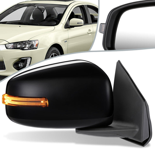RETROVISOR MIRROR - OEM - 08-17 MITSUBISHI LANCER - POWERED - HEATED - W/ SIGNAL LIGHT - FOLDING - BLACK MATERIAL - RIGHT