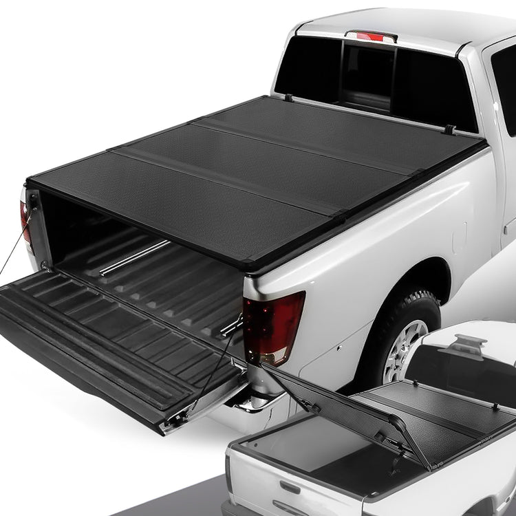 TAPADERA DE CAJUELA TONNEAU COVER - HARD TRI-FOLD - 04-15 NISSAN TITAN - FITS MODELS WITH OR WITHOUT UTILITY RACK - FITS 5.7FT FLEETSIDE / STYLESIDE BED MODELS ONLY