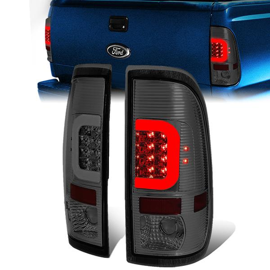 FAROS TRASEROS 97-03 FORD F-150 / 97-99 FORD F-250 / 99-07 FORD F-250 , F-350 , F-450 , F-550 - SUPER DUTY / 04 FORD F-150 HERITAGE - C-BAR - 3D - LED - FITS STYLESIDE MODELS ONLY - CHROME / SMOKE