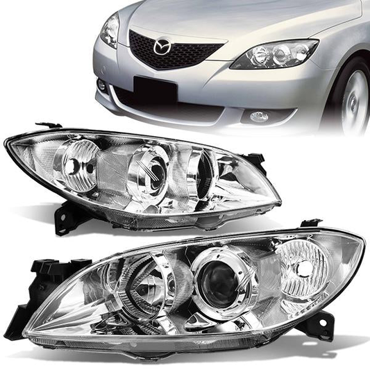 FAROS 04-09 MAZDA 3 SEDAN 4-DOOR - H7 LOW BEAM / 9005 HIGH BEAM - CHROME HOUSING / CLEAR CORNER