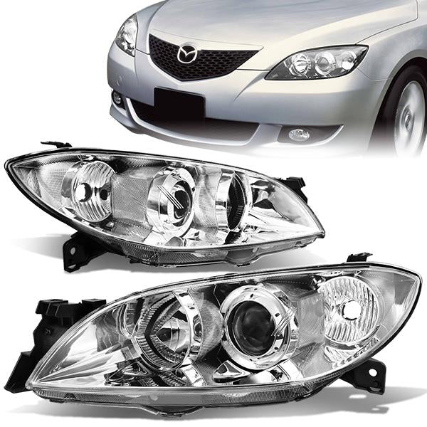FAROS 04-09 MAZDA 3 SEDAN 4-DOOR - H7 LOW BEAM / 9005 HIGH BEAM - CHROME HOUSING / CLEAR CORNER