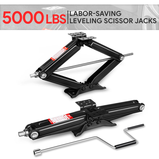 HERRAMIENTAS SCISSOR JACK KIT - 2PCS - 24" - 5000LBS - BLACK - FOR RV STABLIZING AND LEVELING PURPOSE ONLY, NEVER USE FOR LIFTING, CHANGING TIRES OR SUPPORTING WEIGHT OF ANY VEHICLES