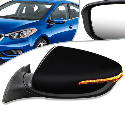 RETROVISOR MIRROR - OEM - 14-16 KIA FORTE, FORTE KOUP - POWERED - HEATED - W/ SIGNAL LIGHT - POWER FOLDING - BLACK MATERIAL - LEFT