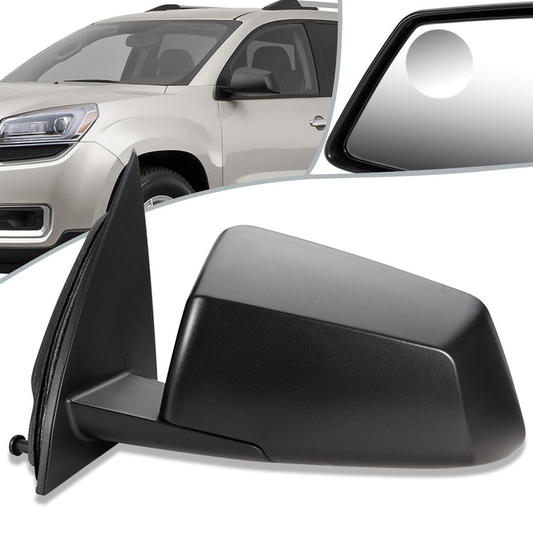 RETROVISOR MIRROR - OEM - 13-16 GMC ACADIA - POWERED - W/ ROUND BLIND SPOT GLASS - PAINTED - BLACK - LEFT