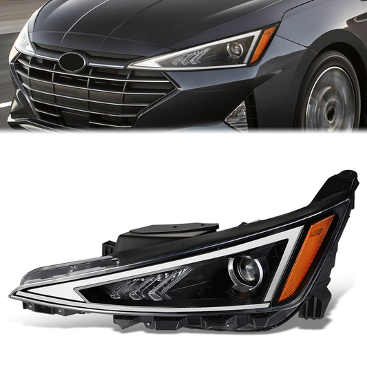 FAROS OE STYLE - 19-20 HYUNDAI ELANTRA - USES 9005 HIGH / LOW BEAM BULBS / 2357A TURN SIGNAL / 2825 SIDE MARKERS - FITS SE / SEL / VALUE EDITION MODELS W/O LED DAYTIME RUNNING LAMPS; HALOGEN TYPE; FOR VEHICLES BUILT IN THE USA - LEFT - OE STYLE - BLACK