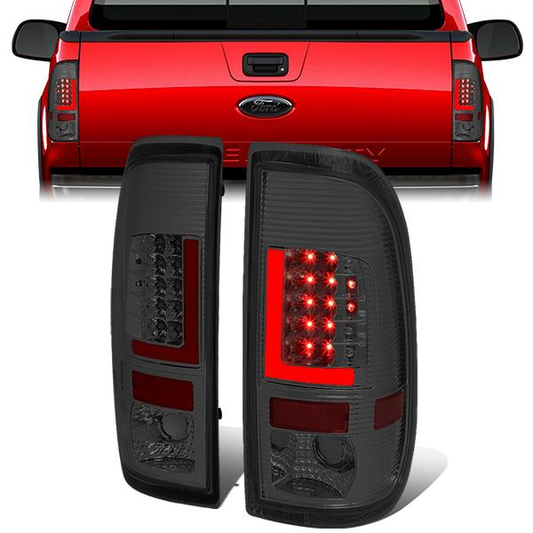 FAROS TRASEROS 08-16 FORD F-250, F-350, F-450, F-550 - SUPER DUTY / 09-16 FORD F-350, F-450 / 15-16 FORD F-550 - RED L-BAR - 3D - LED - CHROME / SMOKE