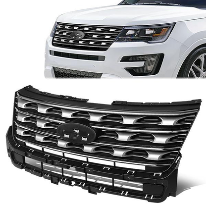 nan GRILLE - 16-17 FORD EXPLORER - OE FACTORY STYLE - GLOSSY - BLACK / CHROME
