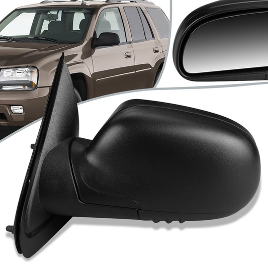 RETROVISOR MIRROR - OEM - 04-07 BUICK RAINIER / 02-08 CHEVY TRAILBLAZER / 02-08 GMC ENVOY / 03-08 ISUZU ASCENDER / 02-04 OLDMOBILE BRAVADA - MANUAL - TEXTURED - BLACK - LEFT