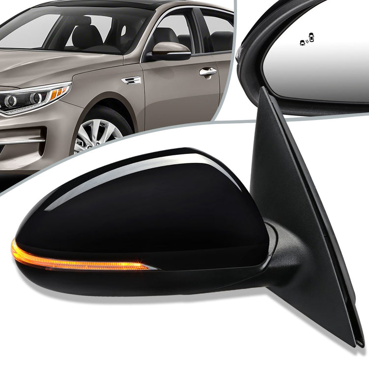 RETROVISOR MIRROR - OEM - 11-15 KIA OPTIMA - POWERED - HEATED - W/ SIGNAL LIGHT - W/ BSD - FOLDING - BLACK MATERIAL - RIGHT