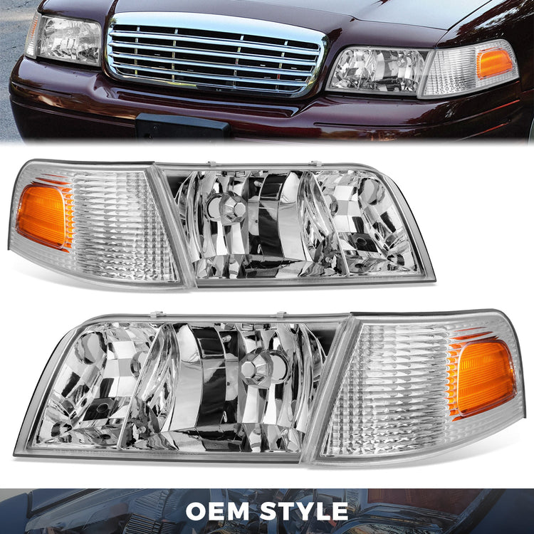 FAROS 98-11 FORD CROWN VICTORIA HEAD LIGHT AND  CORNER LIGHT CHROME WITH AMBER