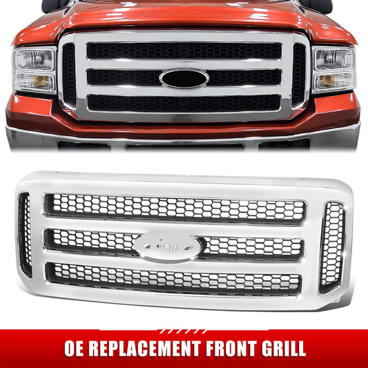 PARRILLA GRILLE - FD F350 P/U '05-'07(SUPR DUTY)/ GRILLE ASS'Y/ GRAY W/CHRM FRAME/ (SAME=EXCURSION)//PARTS.NO,FO1200456//OEM NO,5C3Z8200BAA