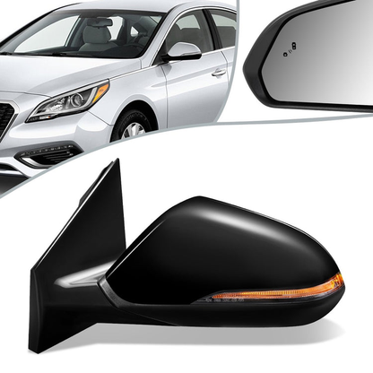 RETROVISOR MIRROR - OEM - 15-17 HYUNDAI SONATA - POWERED - HEATED - W/ SIGNAL LIGHT - W/ BSD - W/ MEMORY - FOLDING - BLACK MATERIAL - LEFT