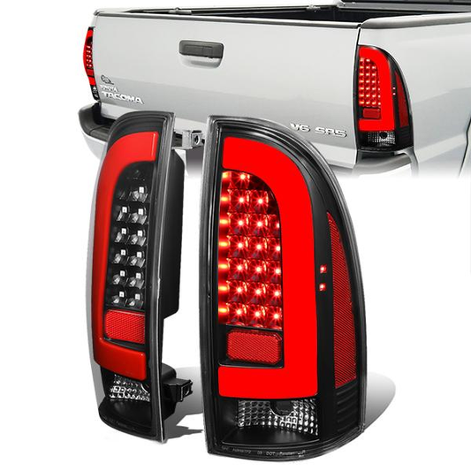 FAROS TRASEROS 05-15 TOYOTA TACOMA - RED L-BAR - 3D - LED - BLACK / CLEAR