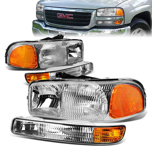 FAROS 99-07 GMC SIERRA - OEM - 4PC - CHROME HOUSING / AMBER CORNER - 9006 LOW BEAM / 9005 HIGH BEAM