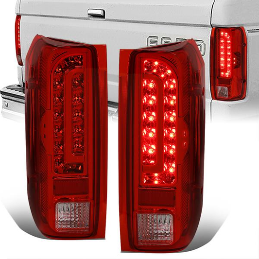 FAROS TRASEROS 90-96 FORD F-150 / 90-97 FORD F-250 / 90-97 FORD F-350 / 90-96 FORD BRONCO / 90-97 FORD F SUPER DUTY - FITS STYLESIDE MODELS ONLY - LED - CHROME / RED