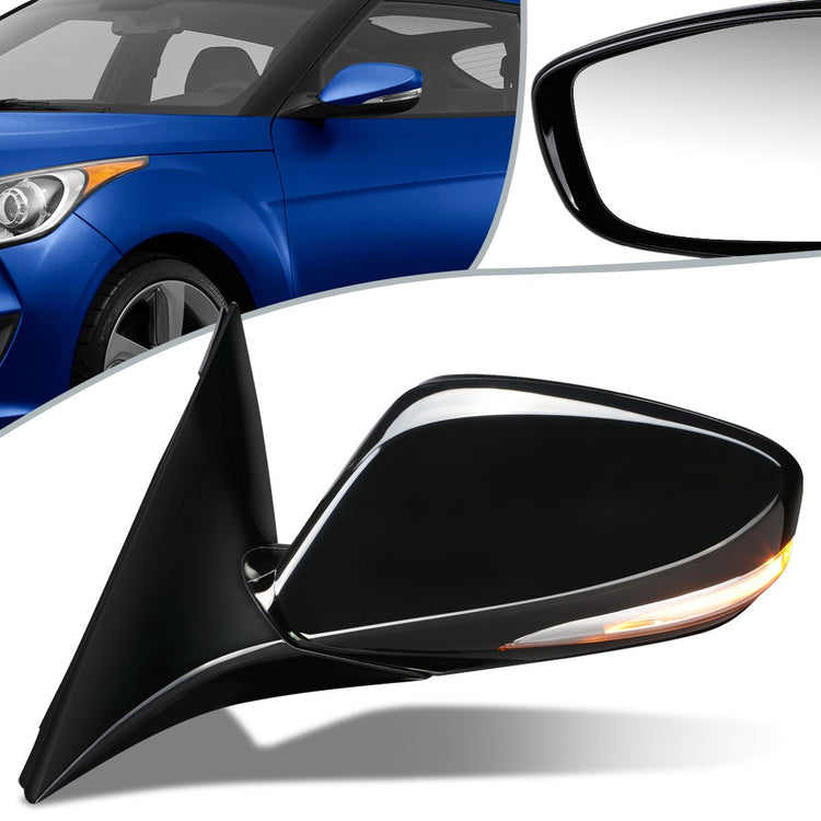 RETROVISOR MIRROR - OEM - 12-14 HYUNDAI VELOSTER - POWERED - HEATED - W/ SIGNAL LIGHT - FOLDING - W/ PANORAMIC ROOF - GLOSS - BLACK - LEFT